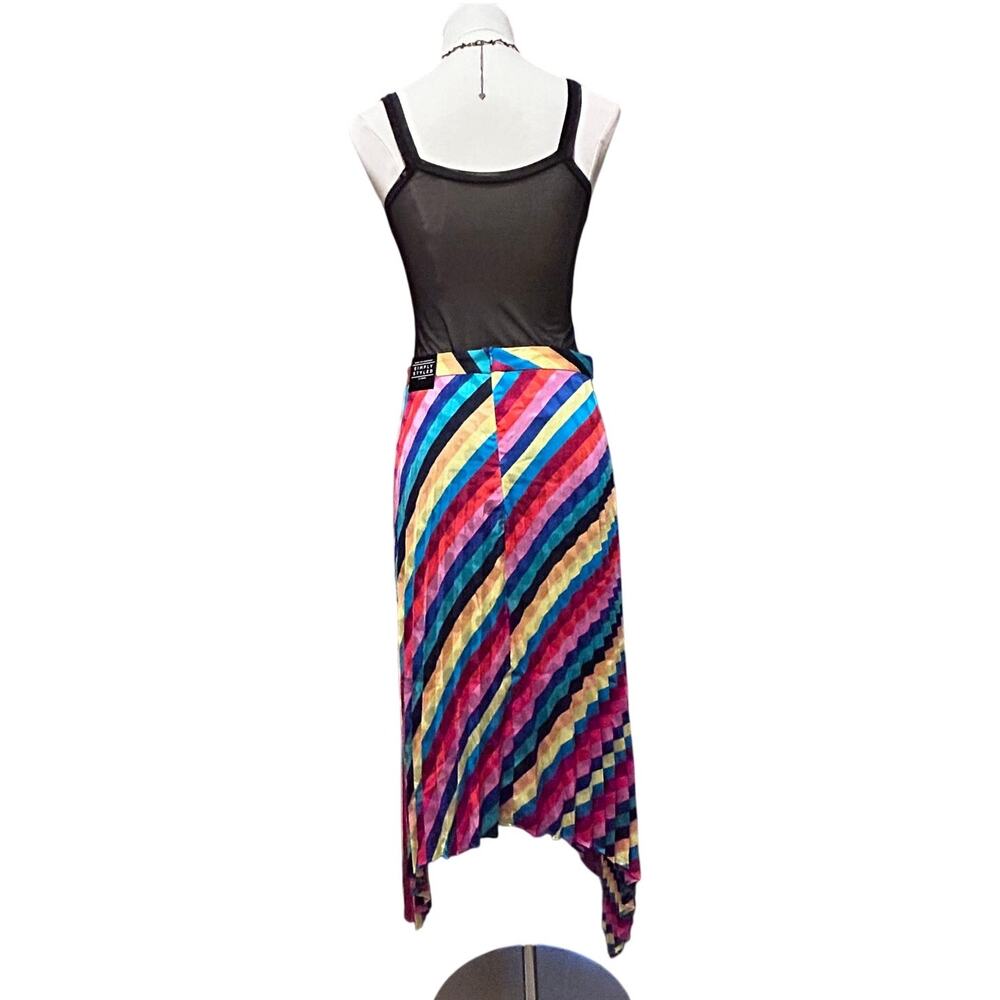 Simply Styled Rainbow Pleated Long Asymmetrical  Skirt, Size M Regular - Picture 2 of 9